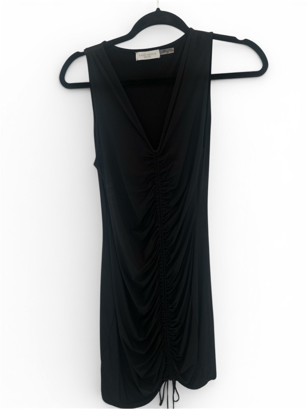 Ramy Brook Black Ruched V-Neck Tank